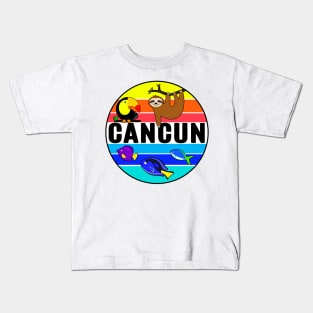 Cancun Mexico Tropical Beach Toucan Fish Sloth Travel Vacation Kids T-Shirt